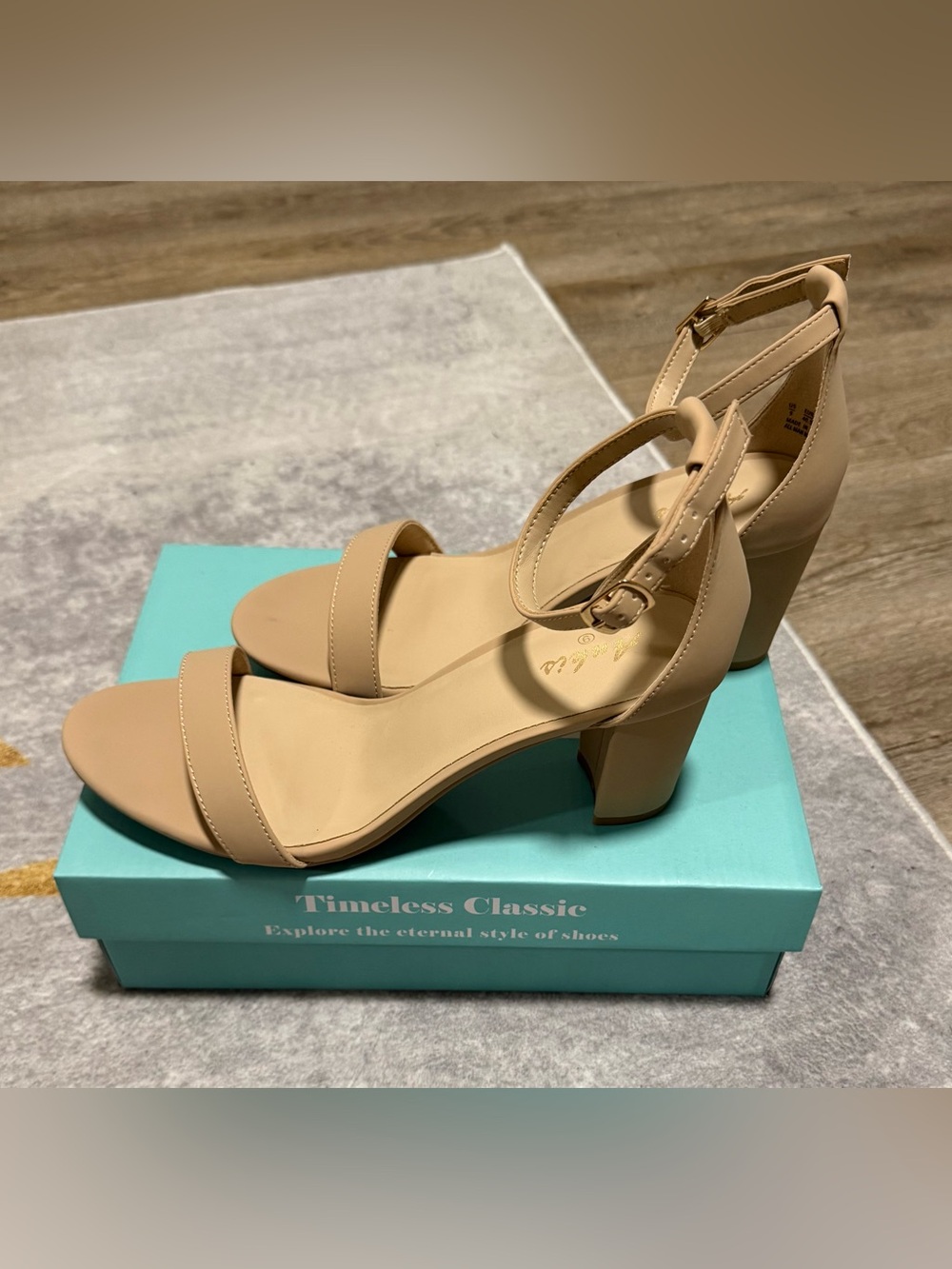 Women's Classic Block Heel Ankle Strap Sandals - Nude